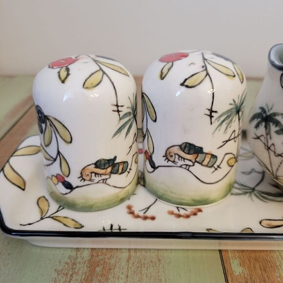 Temptations By Tara Birds Palm Cracker Tray Salt and Pepper Cream & Sugar Set - Picture 14 of 16